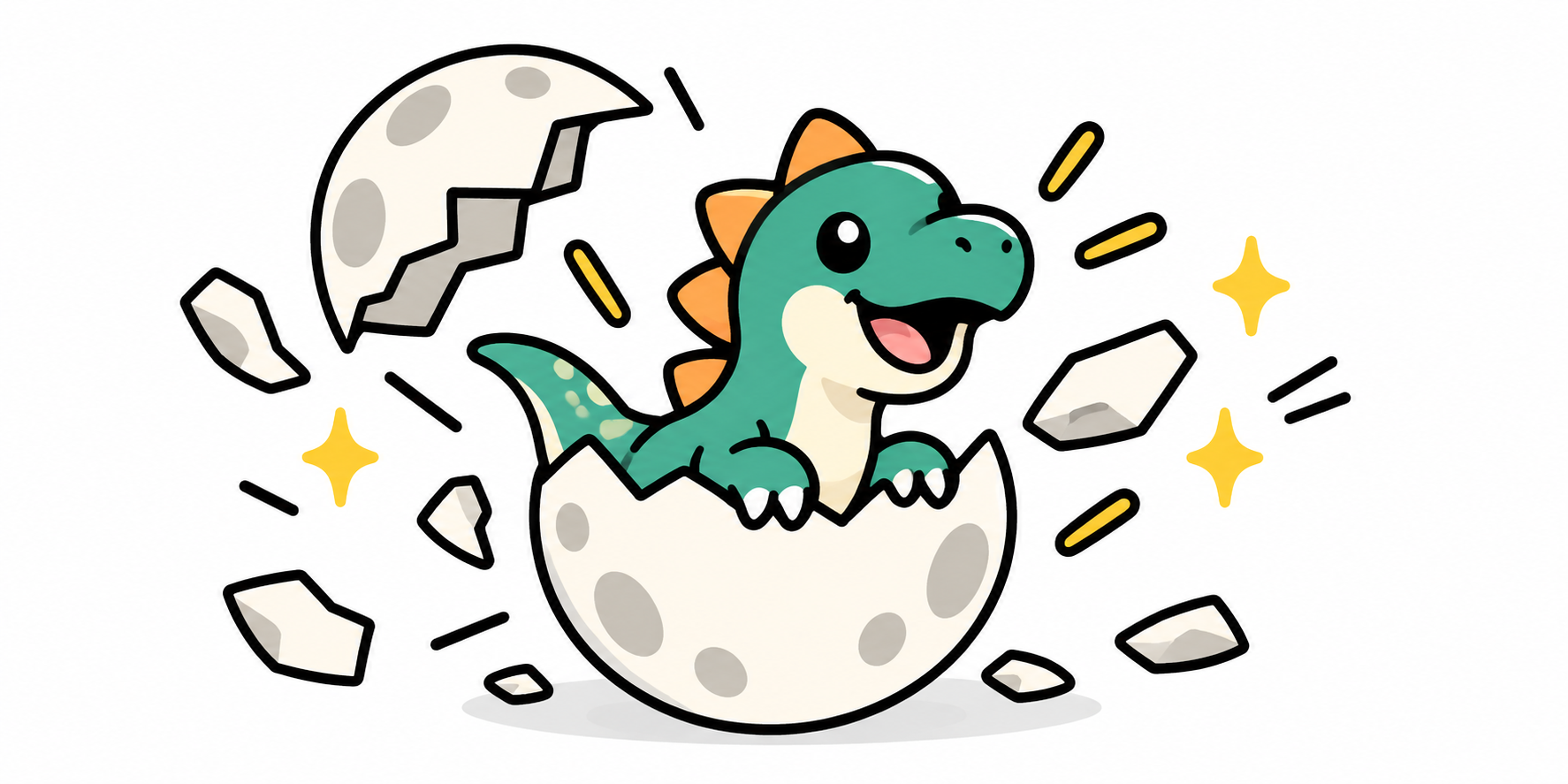 卵から生まれた緑の恐竜を描いた、ZOI Searchの開発を表すイラスト